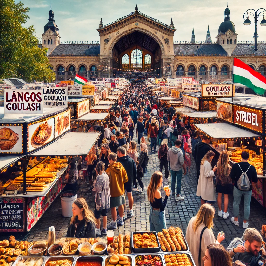 Explora los mercados y la comida callejera en Budapest, desde el famoso Mercado Central hasta deliciosos platos como el lángos y el goulash, una experiencia culinaria auténtica.